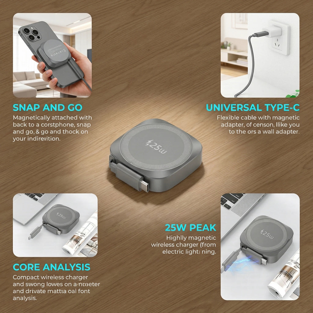 Chargeur sans fil magnétique Qi2 25 W avec câble Type-C rétractable