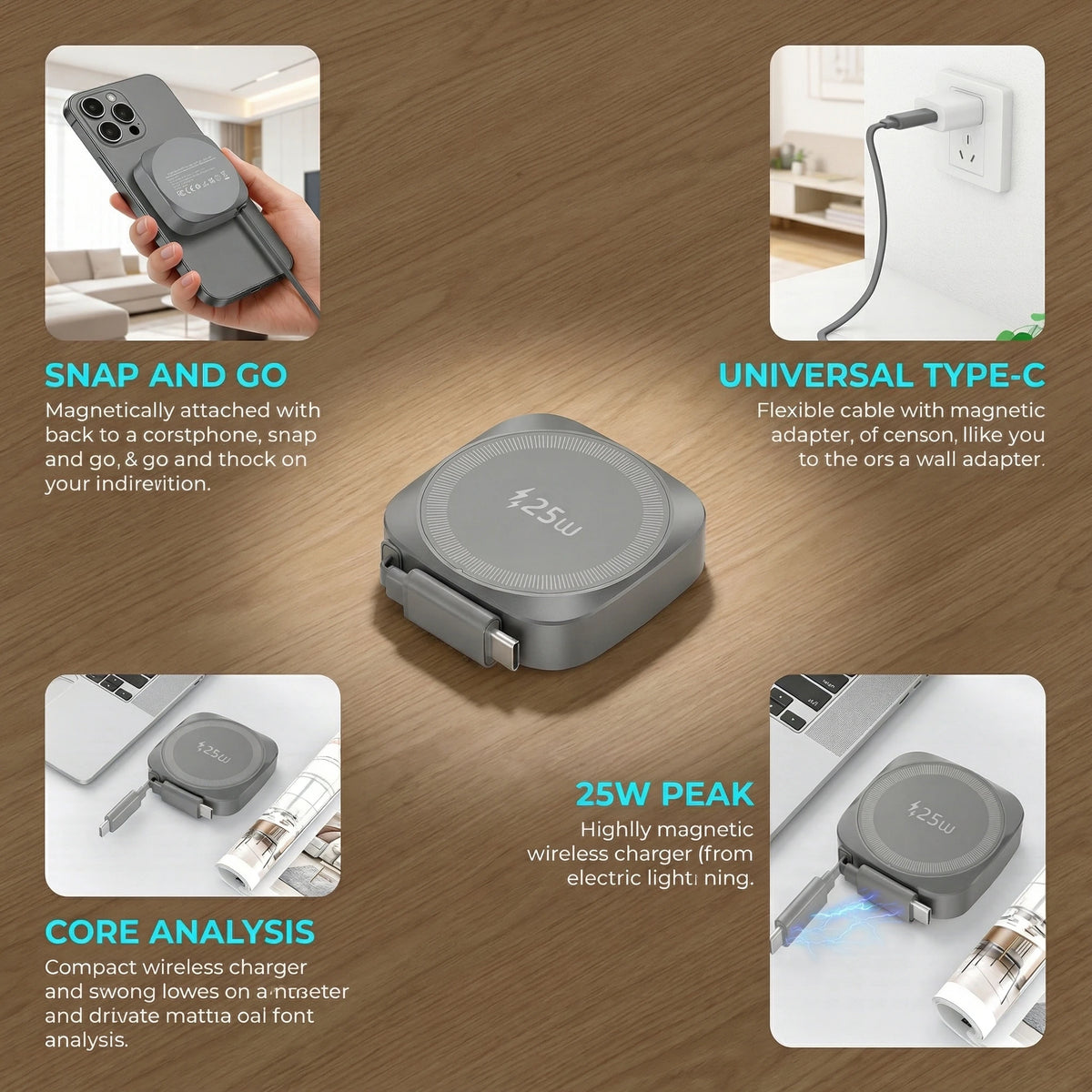 Chargeur sans fil magnétique Qi2 25 W avec câble Type-C rétractable
