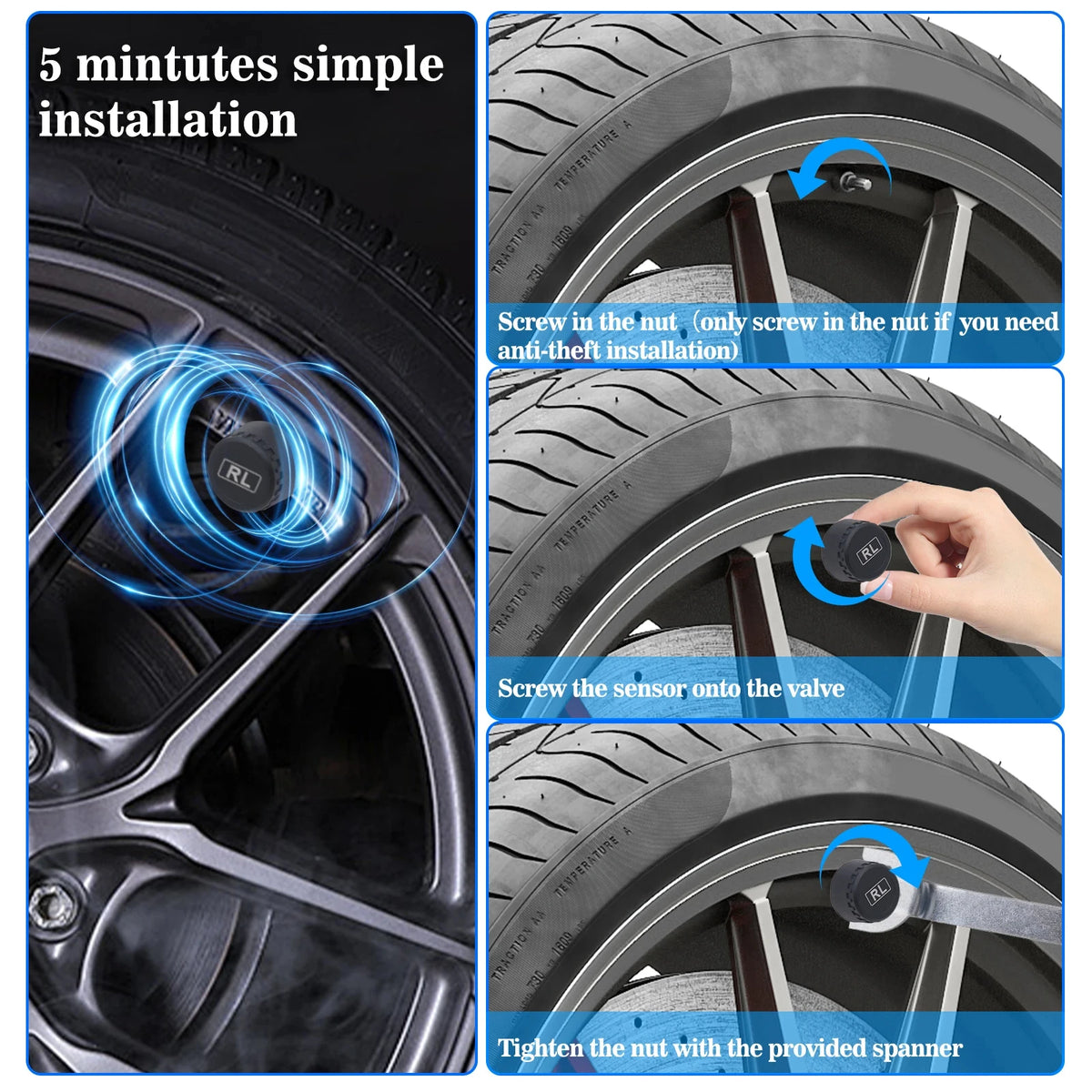 lTPMS Solar Tire Pressure Sensor – Système de surveillance de la pression des pneus