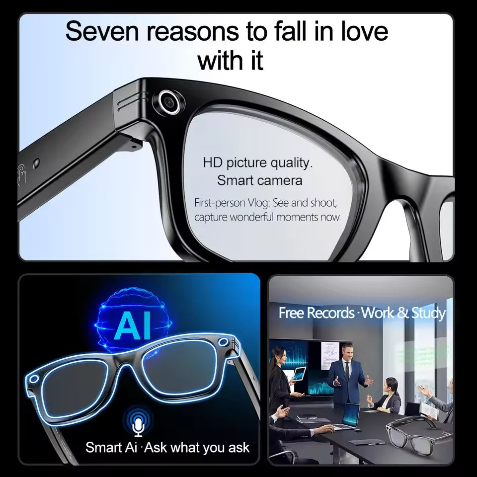 Lunettes Intelligentes AI avec Caméra – Traduction, Appels & Enregistrement
