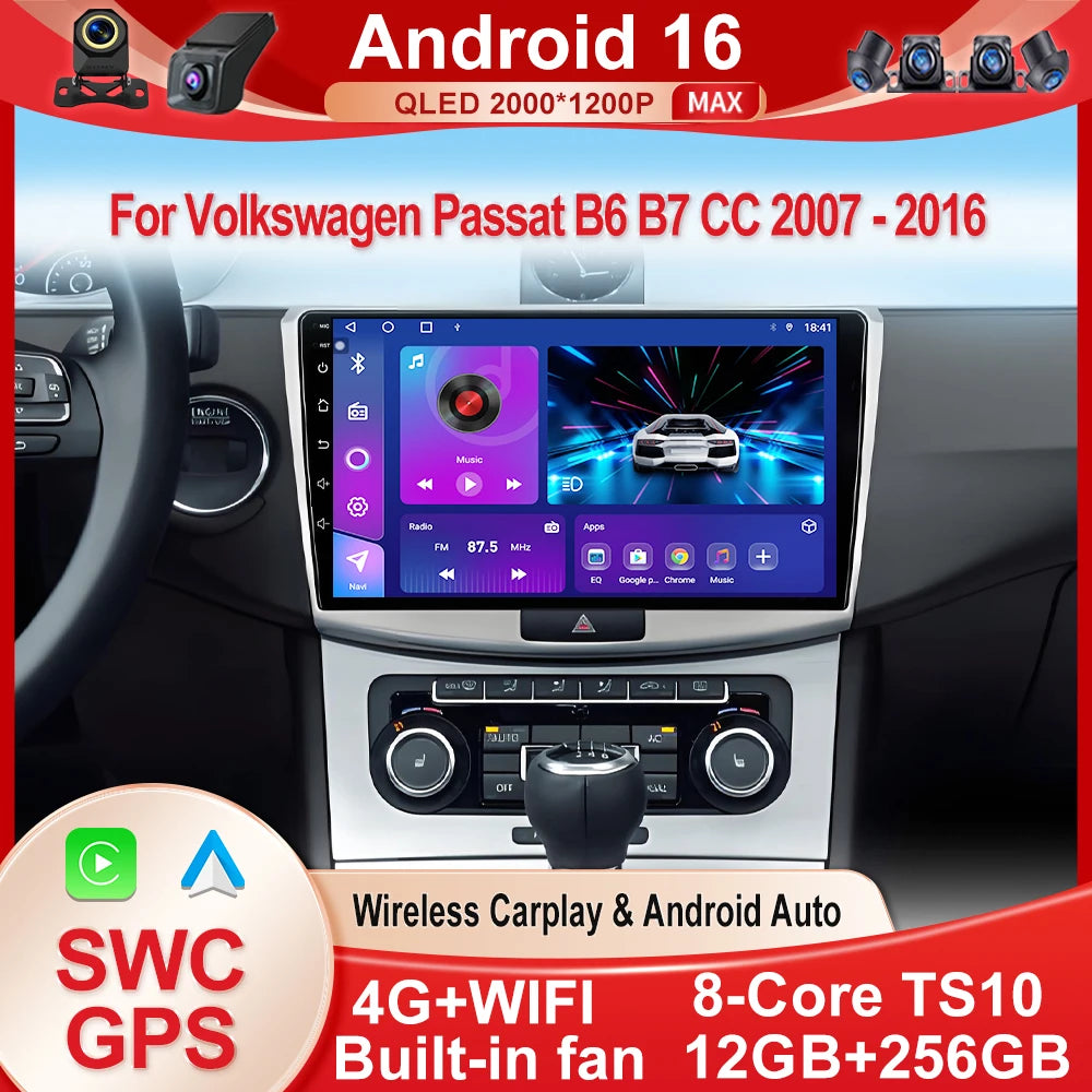 Android 16 CarPlay Auto 4G WiFi – Autoradio multimédia GPS pour Volkswagen