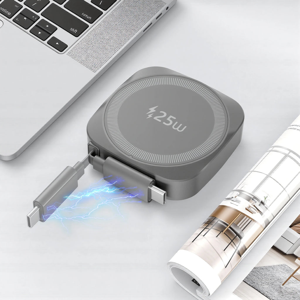 Chargeur sans fil magnétique Qi2 25 W avec câble Type-C rétractable