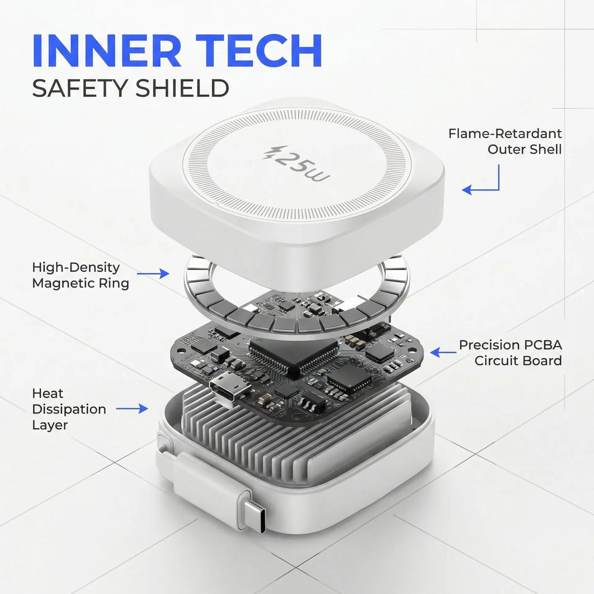 Chargeur sans fil magnétique Qi2 25 W avec câble Type-C rétractable